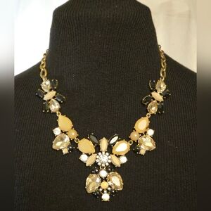 Honeybee Rhinestone & Lucite Bib Necklace | Champagne, Black & Crystal Floral